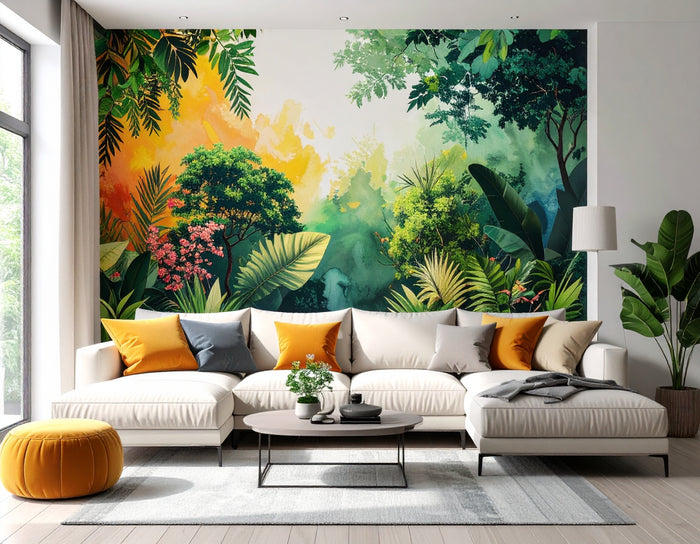 Firefly_Stimmungsvolle_Wohnzimmeraufnahme_mit_grossem_Wandbild_ueber_dem_Sofa