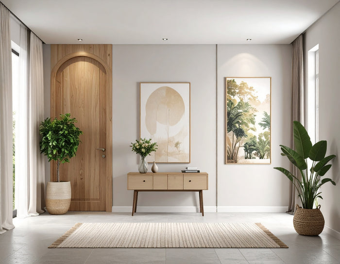 Firefly_Zeige_eine_stilvolle_eingangsbereich-_oder_Atelierwand_mit_4_bis_6_Wandbildern_in_unt_308960