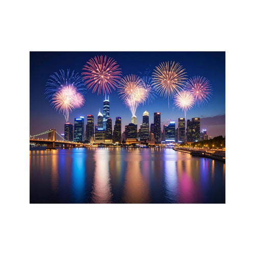 Wandbild Feuerwerk vor skyline