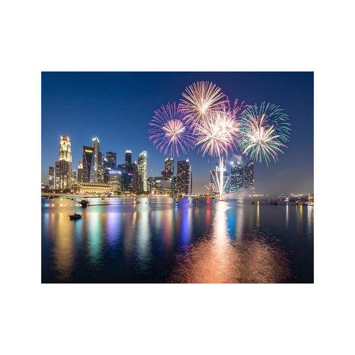 Wandbild Feuerwerk vor skyline 2