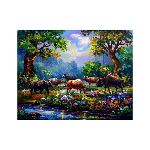 Wandbild Bueffelherde Oelgemaelde