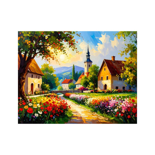 Wandbild Dorf Oelgemaelde