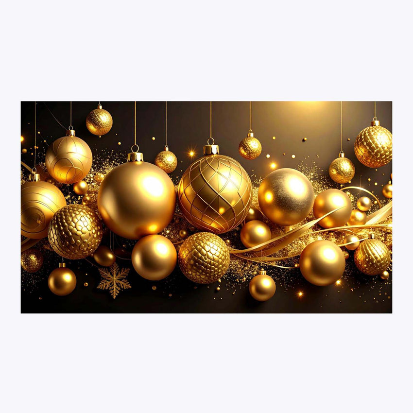 Wandbild goldene Weeihnachtskugeln