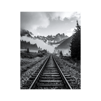 Wandbild Bahngleise in den Alpen Schwarz Weiss