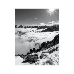 Wandbild Wolkenmeer den Alpen Schwarz Weiss 2
