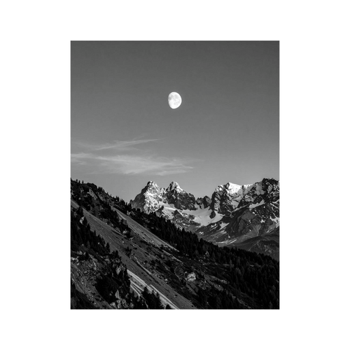 Wandbild Mond über den Alpen Schwarz Weiss 2