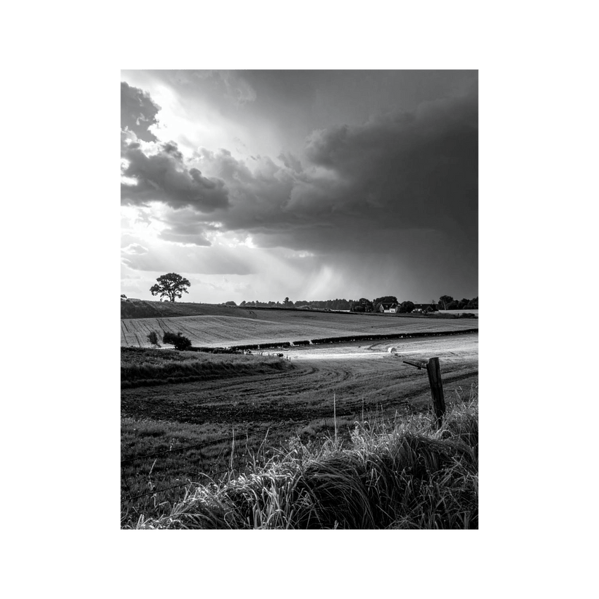 Wandbild Regen über Feldern Schwarz Weiss 2
