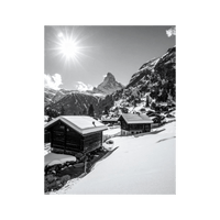 Wandbild Holzhäuser in Zermatt Schwarz Weiss