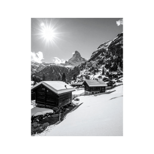 Wandbild Holzhäuser in Zermatt Schwarz Weiss