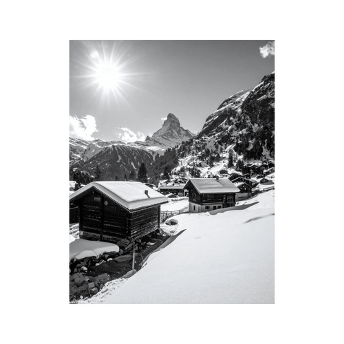 Wandbild Holzhäuser in Zermatt Schwarz Weiss
