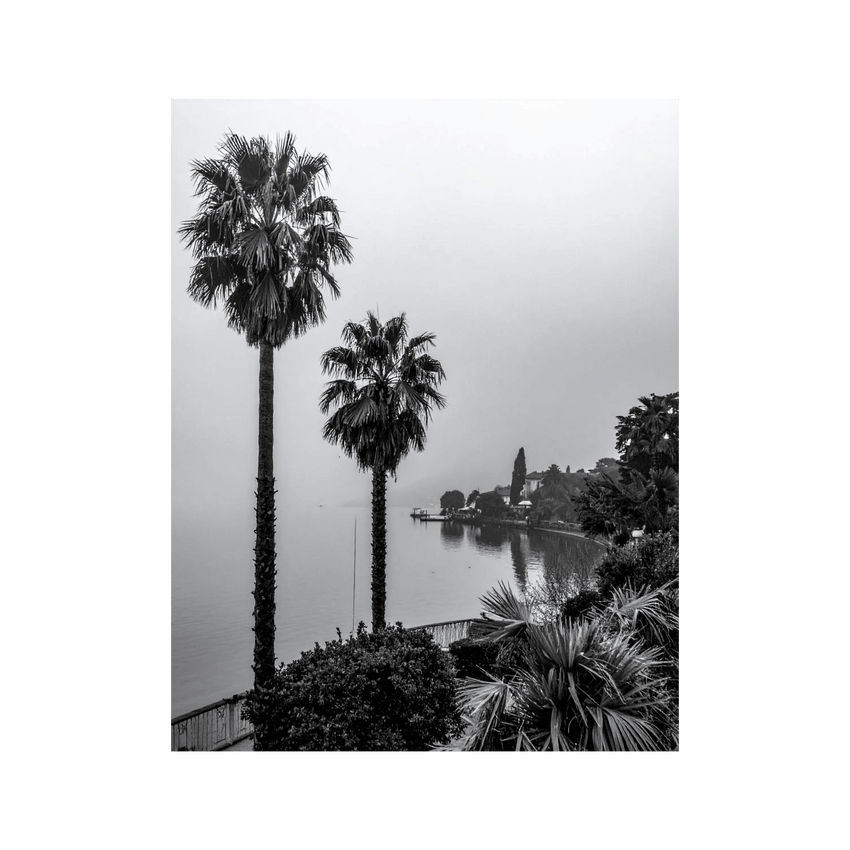 Wandbild Nebeliger Luganersee Schwarz Weiss